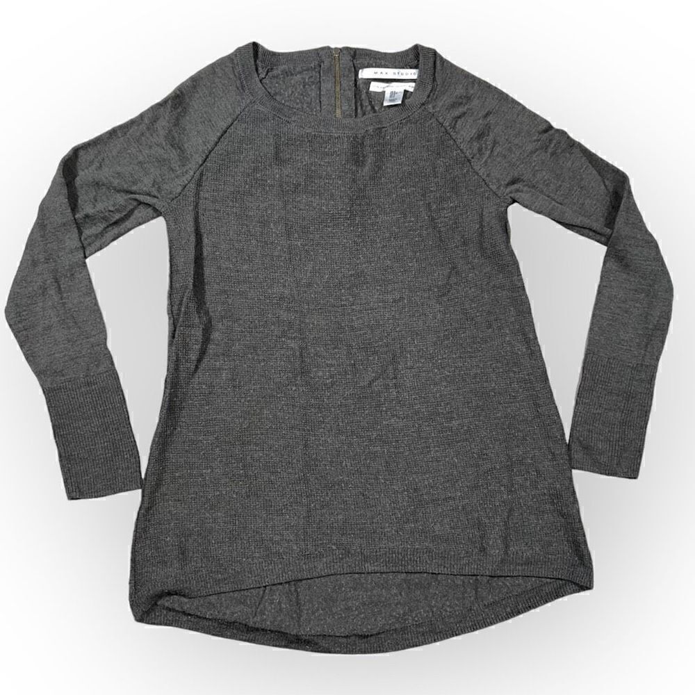 Max Studio Extrafine Merino Wool Waffle Texture Zip Back Sweater, Women’s Small